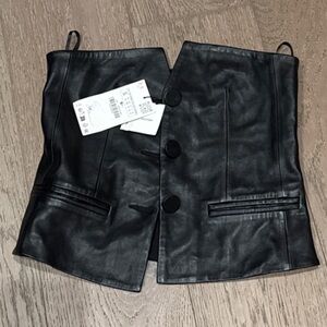 Zara Black real Leather Strapless Top